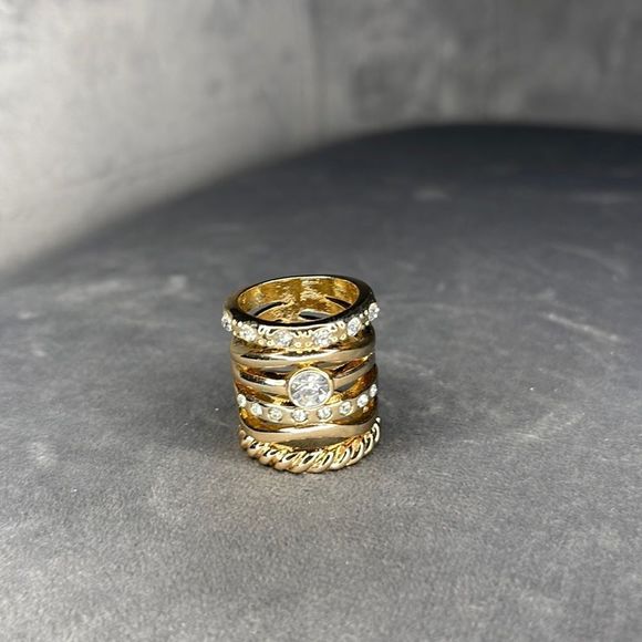 EXPRESS Rhinestone Embellished Stacked Rings in Gold - Picture 1 of 4